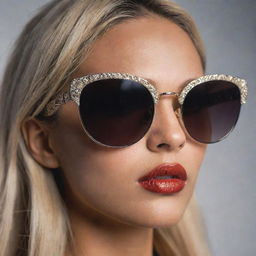 Close-up photograph of detailed and intricate retro 90's inspired sunglasses with pristine composition, dramatic lighting, exuding editorial magazine photoshoot vibes