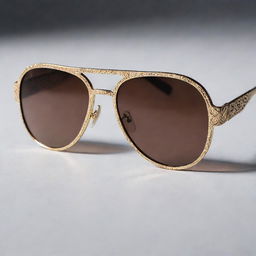 Close-up photograph of detailed and intricate retro 90's inspired sunglasses with pristine composition, dramatic lighting, exuding editorial magazine photoshoot vibes