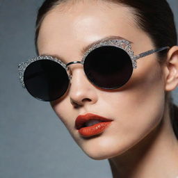 Close-up photograph of detailed and intricate retro 90's inspired sunglasses with pristine composition, dramatic lighting, exuding editorial magazine photoshoot vibes