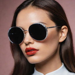 Close-up photograph of detailed and intricate retro 90's inspired sunglasses with pristine composition, dramatic lighting, exuding editorial magazine photoshoot vibes