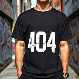 A trendy streetwear t-shirt featuring a bold '404' design on the front