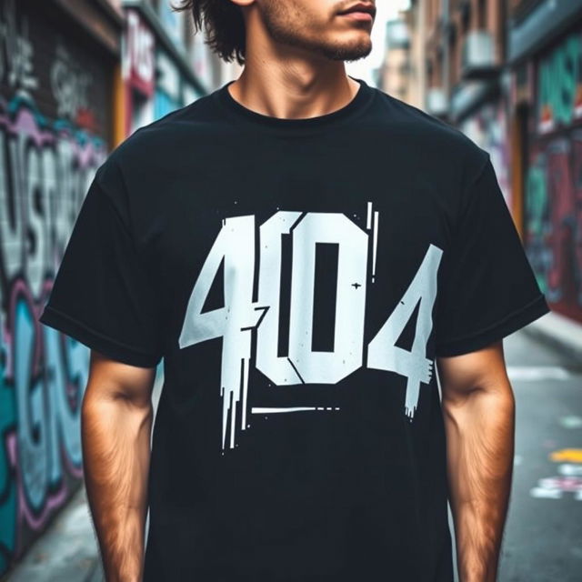 A trendy streetwear t-shirt featuring a bold '404' design on the front