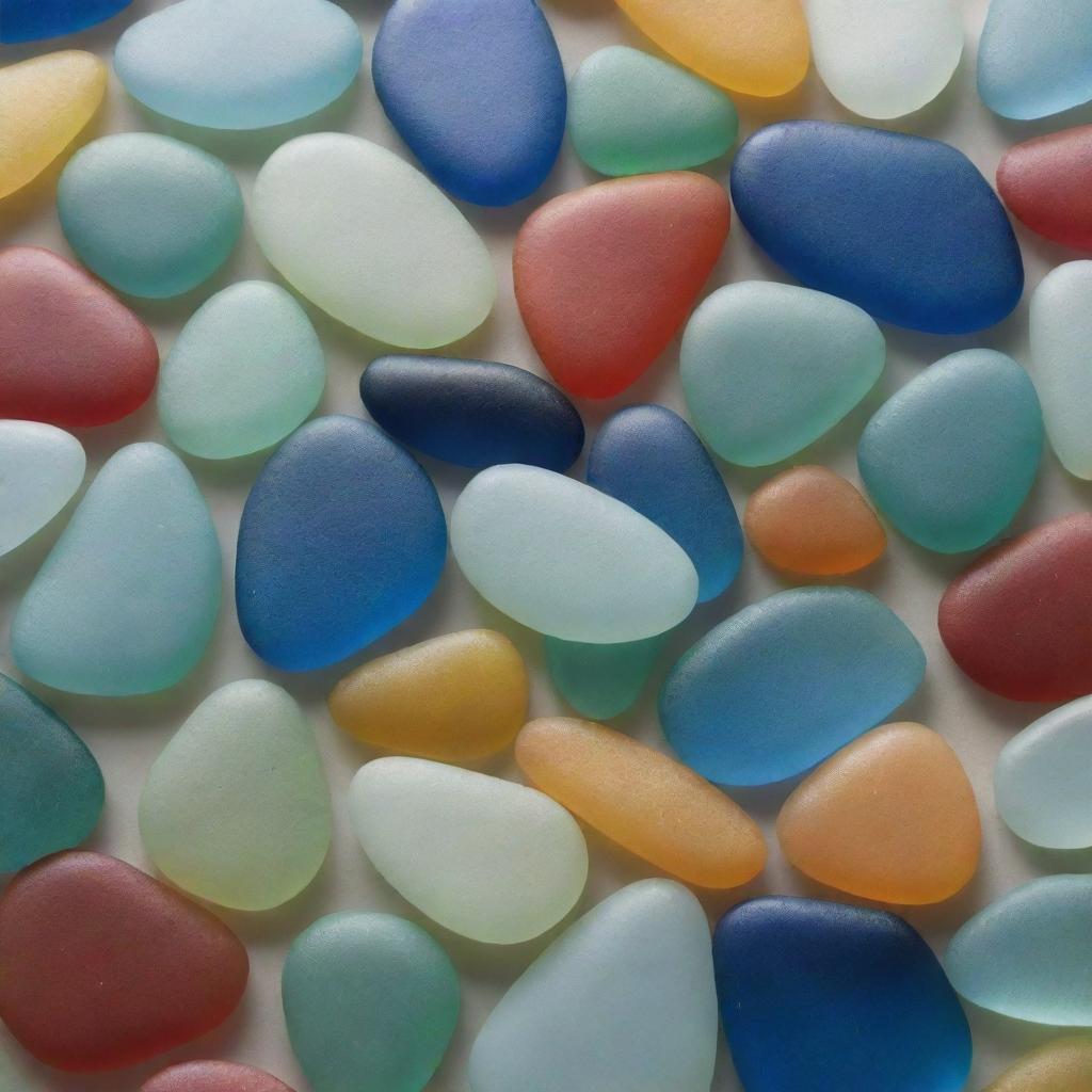 A detailed, intricately arranged sea glass artwork in an intense close-up shot