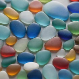 A detailed, intricately arranged sea glass artwork in an intense close-up shot