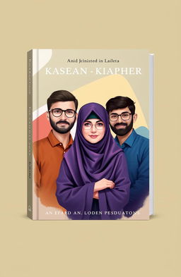 A book cover design featuring two men and one woman, with the woman wearing a hijab and niqab