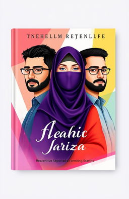 A book cover design featuring two men and one woman, with the woman wearing a hijab and niqab