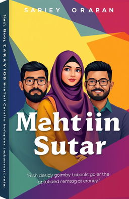 A book cover design featuring two men and one woman, with the woman wearing a hijab and niqab