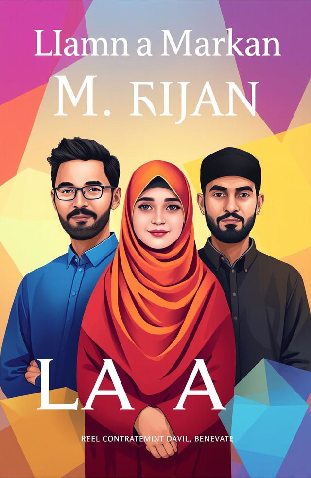 A book cover design featuring two men and one woman, with the woman wearing a hijab and niqab