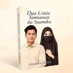 A book cover design with dimensions 144px by 256px featuring two men and one woman, where the woman is wearing a hijab and niqab