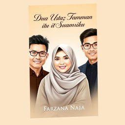 A book cover design featuring two attractive men and one woman wearing a hijab and niqab
