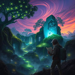 A mystical landscape showcasing the legendary hidden hunt for the Eternal Stone