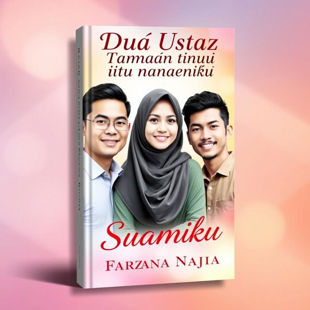 A book cover design featuring two handsome men and one woman dressed in a hijab and niqab