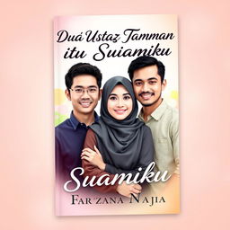 A book cover design featuring two handsome men and one woman dressed in a hijab and niqab