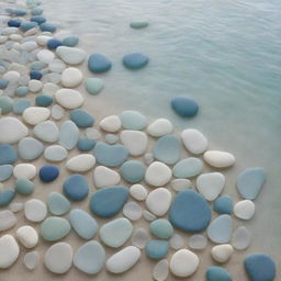 Generate a detailed artwork showing the serene beauty of the ocean, composed solely from beautifully assorted sea glass pieces