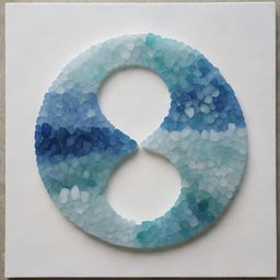 Create a detailed yin and yang symbol artwork, skillfully constructed using contrasting shades of sea glass pieces.