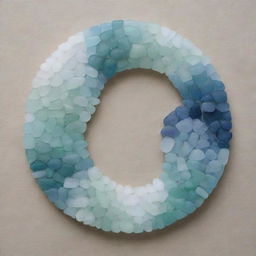 Create a detailed yin and yang symbol artwork, skillfully constructed using contrasting shades of sea glass pieces.