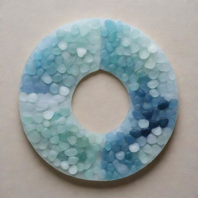 Create a detailed yin and yang symbol artwork, skillfully constructed using contrasting shades of sea glass pieces.