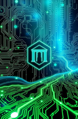An abstract representation of 'Logika Informatika' showcasing a futuristic digital landscape with intricate circuit patterns, flowing data streams, and symbols representing computer algorithms and binary code
