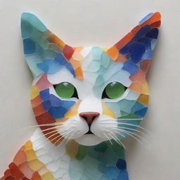 Create a detailed, artistic representation of a cat, skillfully designed using multicolored sea glass pieces for a textural and vibrant visual effect