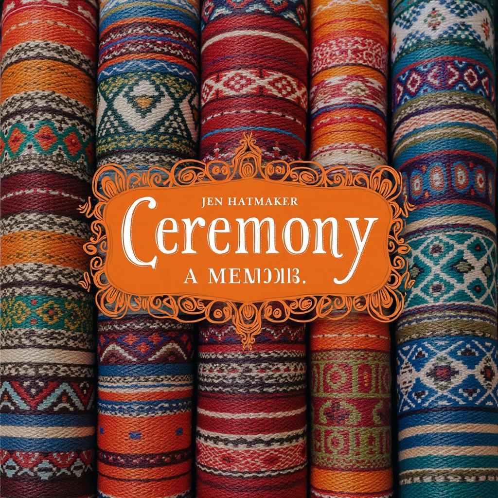 An artistic book cover design for "Ceremony: A Memoir" by Jen Hatmaker, featuring a background composed entirely of beautifully woven rebozos