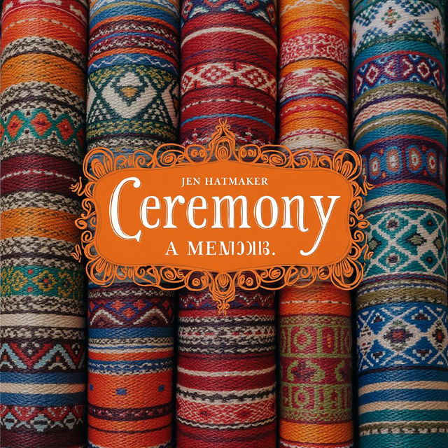 An artistic book cover design for "Ceremony: A Memoir" by Jen Hatmaker, featuring a background composed entirely of beautifully woven rebozos