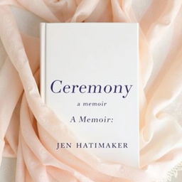 A beautiful book cover design for "Ceremony: A Memoir" by Jen Hatmaker, featuring a soft pastel rebozo wrapped around the background, creating a gentle and harmonious ambiance