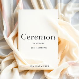A beautiful book cover design for "Ceremony: A Memoir" by Jen Hatmaker, featuring a soft pastel rebozo wrapped around the background, creating a gentle and harmonious ambiance