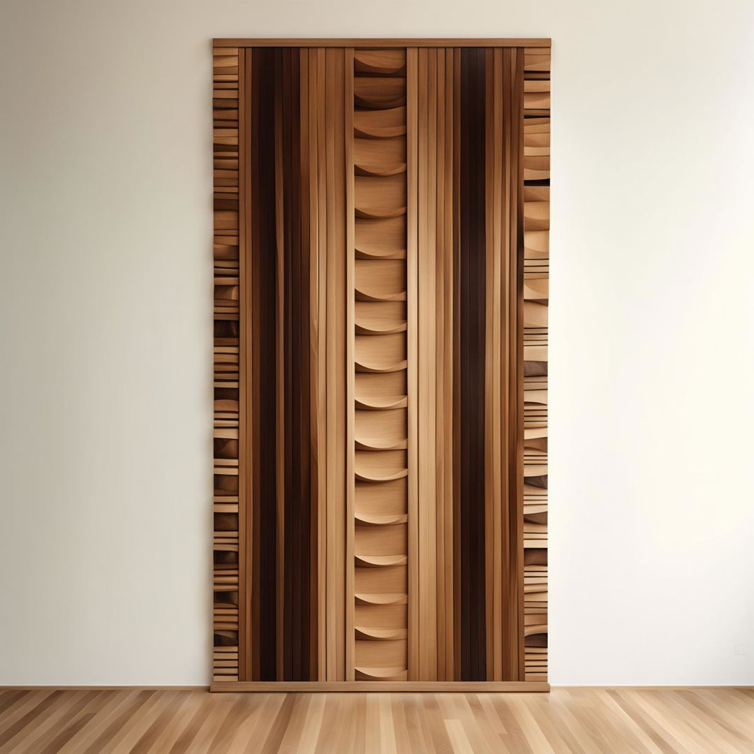 A 200m long framed wooden wall art piece, rendered in 32k resolution, featuring abstract minimalistic designs on oak.