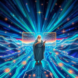 An imaginative and futuristic depiction of 'Logika Informatika', showcasing the intersection of logic and technology