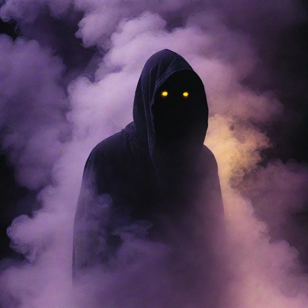 The shadowy figure is enveloped in a world of thick purple smoke, its form an almost indistinguishable part of the smoke