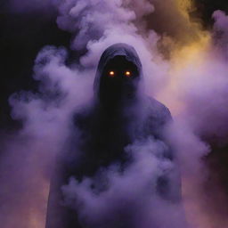 The shadowy figure is enveloped in a world of thick purple smoke, its form an almost indistinguishable part of the smoke