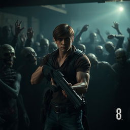 A suspenseful scene from 'Resident Evil 8: Reboot' teaser trailer, showcasing a dark and foreboding environment filled with terrifying, bloodthirsty zombies