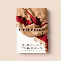 A captivating book cover design for "Ceremony: A Memoir" by Jen Hatmaker, featuring an intricately woven scarf with visible fringes, creating a rich, textured look