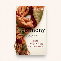 A captivating book cover design for "Ceremony: A Memoir" by Jen Hatmaker, featuring an intricately woven scarf with visible fringes, creating a rich, textured look