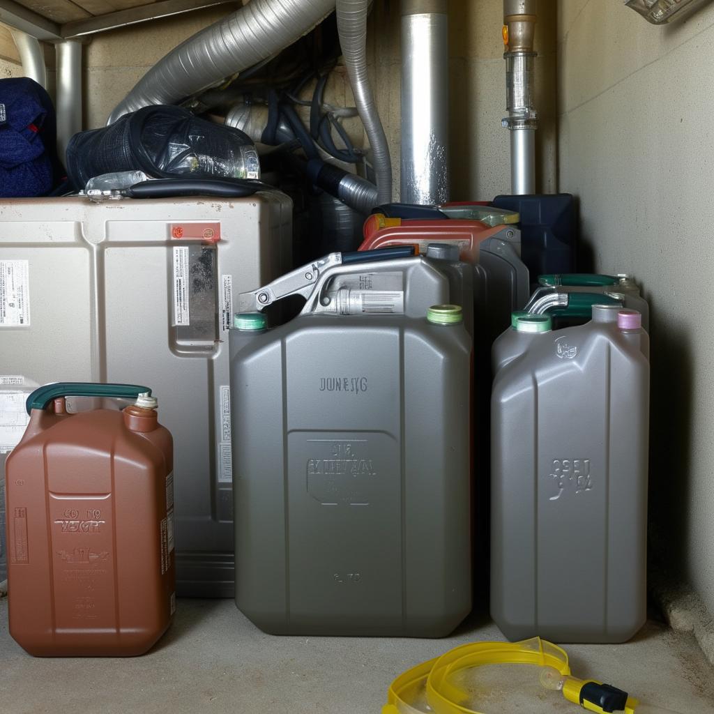 3 10-liter jerry cans in garage