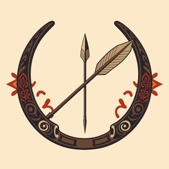 A Mongolian medieval emblem featuring a horseshoe and an arrow designed to resemble a bow and arrow