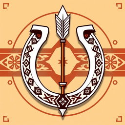 A Mongolian medieval emblem featuring a horseshoe and an arrow designed to resemble a bow and arrow
