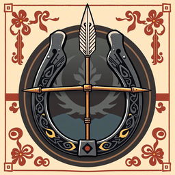 A Mongolian medieval emblem featuring a horseshoe and an arrow designed to resemble a bow and arrow