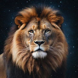 An abstract rendition of a lion, its form illuminated as a constellation of stars in the expanse of the mesmerizing cosmic universe