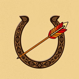 A Mongolian medieval emblem featuring a horseshoe and an arrow, designed to creatively resemble a bow and arrow