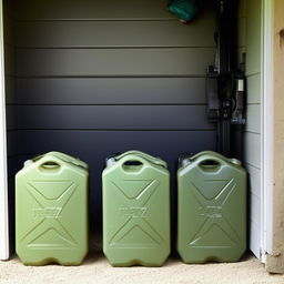 3 10-liter jerry cans in garage