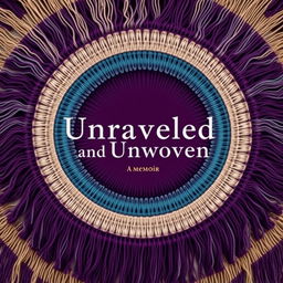 An enchanting book cover design for "Unraveled and Unwoven: A Memoir" by Jen Hatmaker, showcasing a full circular arrangement of a beautifully woven rebozo with intricate fringe details