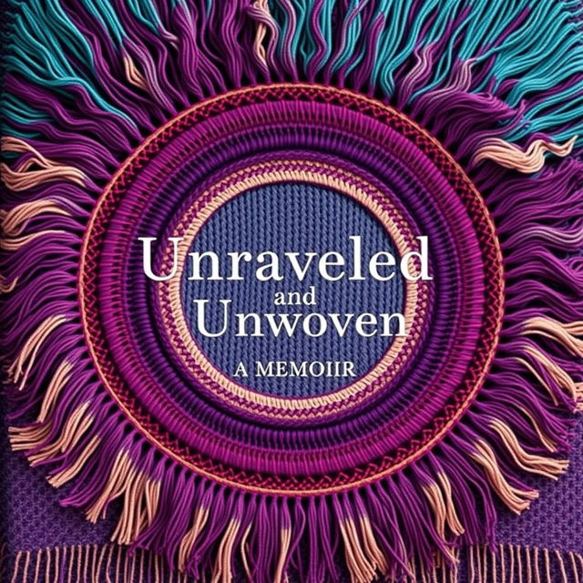 An enchanting book cover design for "Unraveled and Unwoven: A Memoir" by Jen Hatmaker, showcasing a full circular arrangement of a beautifully woven rebozo with intricate fringe details