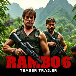 A gripping scene from the 'Rambo 6: New Blood' teaser trailer, featuring Sylvester Stallone as John Rambo, showcasing his rugged demeanor and battle-hardened expression