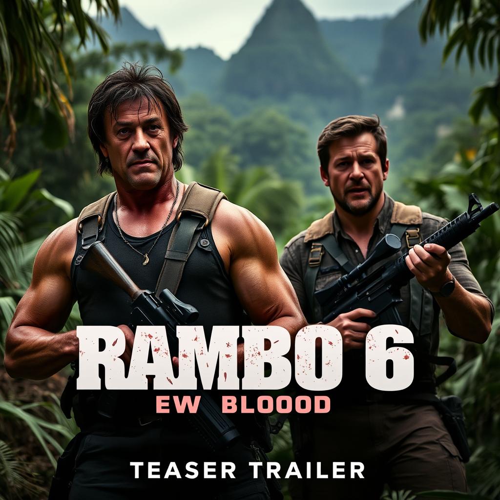 A gripping scene from the 'Rambo 6: New Blood' teaser trailer, featuring Sylvester Stallone as John Rambo, showcasing his rugged demeanor and battle-hardened expression