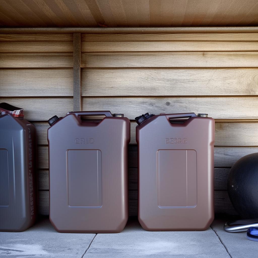 3 10-liter jerry cans in garage