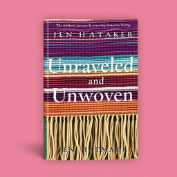 An artistic and engaging book cover design for "Unraveled and Unwoven: A Memoir" by Jen Hatmaker, featuring a woven rebozo with intricate fringe details as the central visual element