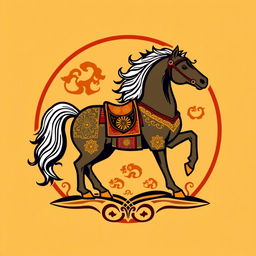 A Mongolian medieval emblem featuring a majestic horse, symbolizing strength and nobility