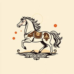 A Mongolian medieval emblem showcasing a noble horse, symbolizing strength, freedom, and the rich heritage of the Mongolian culture