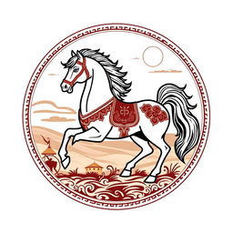 A Mongolian medieval emblem showcasing a noble horse, symbolizing strength, freedom, and the rich heritage of the Mongolian culture